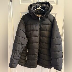 H&M Black Puffer Jacket Womens Size 24 Front Zipper High Neck Hood Pockets